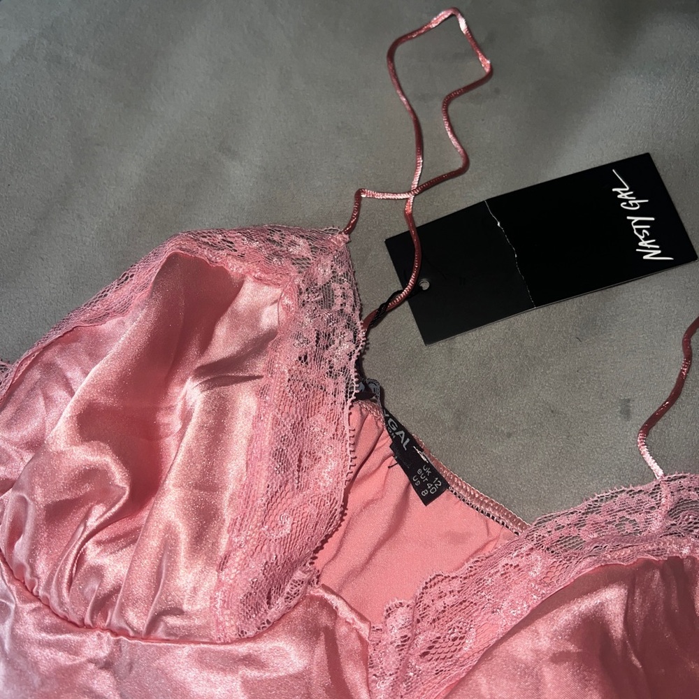 Nasty Gal Pink Lace Trim Satin Cami